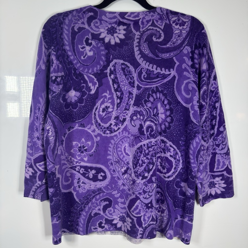 Talbots Petite XL Purple Paisley 100% Pure Cashmere 3/4 Sleeve Sweater Pullover - Picture 9 of 9